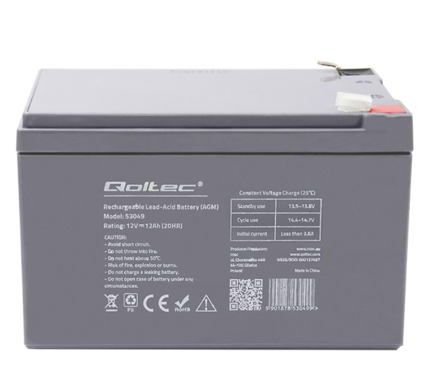 Qoltec Akumulator AGM 12V 12Ah - 1238923 - zdjęcie 2